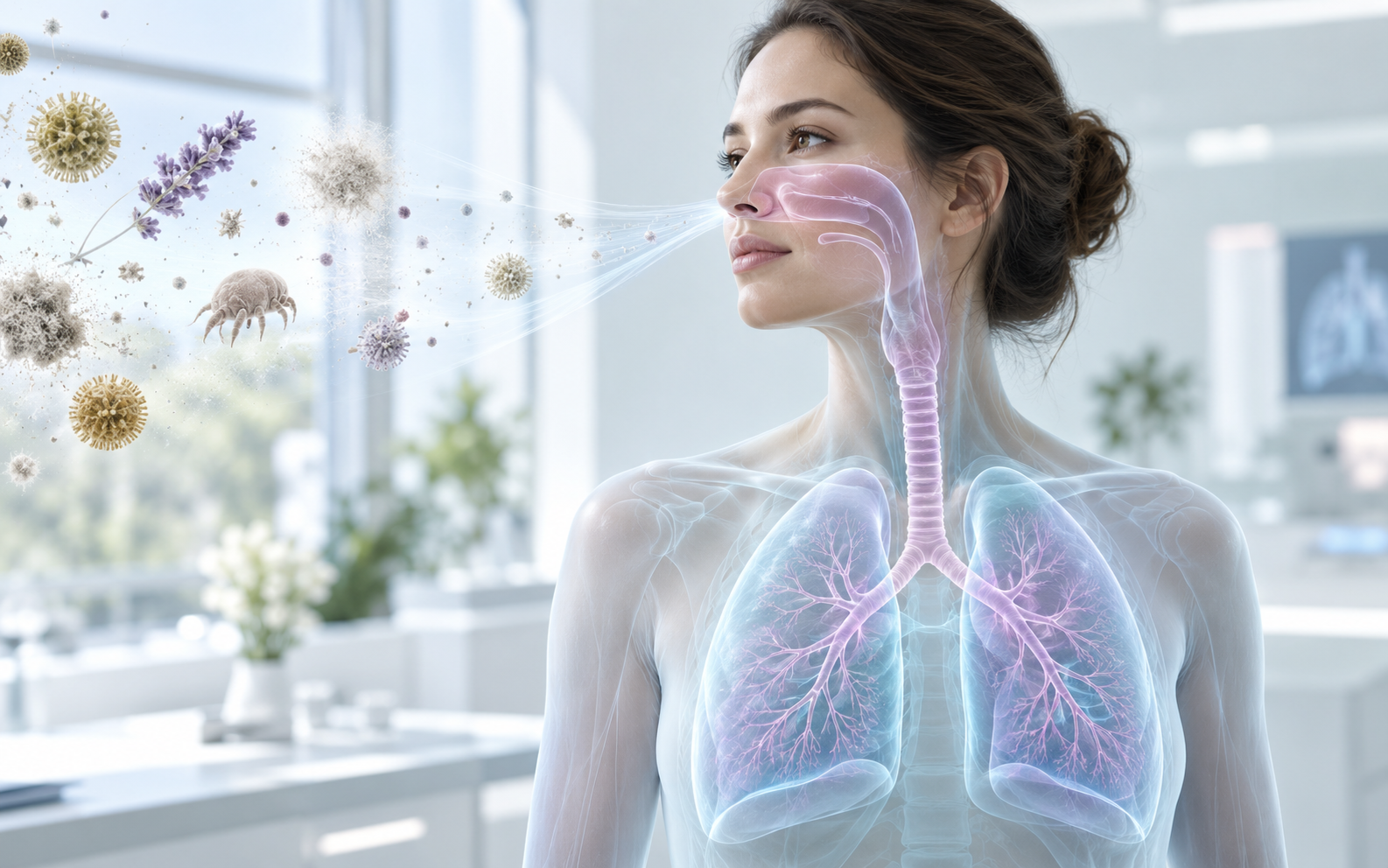 Illustration des allergènes inhalés pouvant déclencher des allergies respiratoires